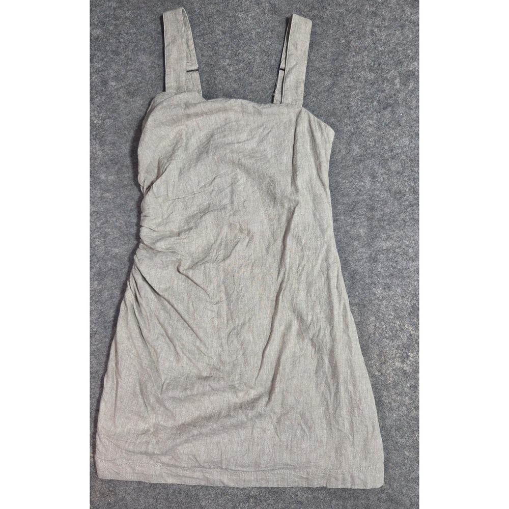 Abercrombie & Fitch Linen Blend Ruched Mini Dress Tan Small Sleeveless Smocked